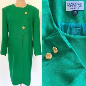 Vintage 90s KASPER Dress *Size 14* Green Long Sleeve Career Cocktail Dress